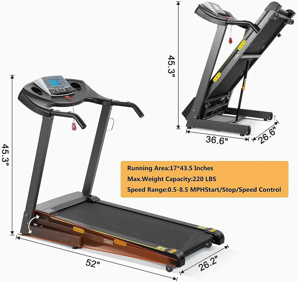 Treadmill with Auto Incline Folding Electric Running Machine 17 Inch Electric Treadmill 2.5HP 8.5MPH with 15 Training Programs