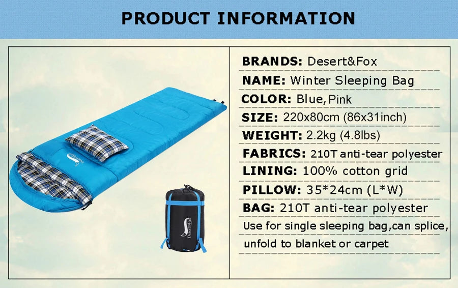 Soft Flannel Sleeping Bag with Pillow for Adults and Kids, Winter‑Ready Warm Lining, Hiking and Camping Bag with Carry Sack