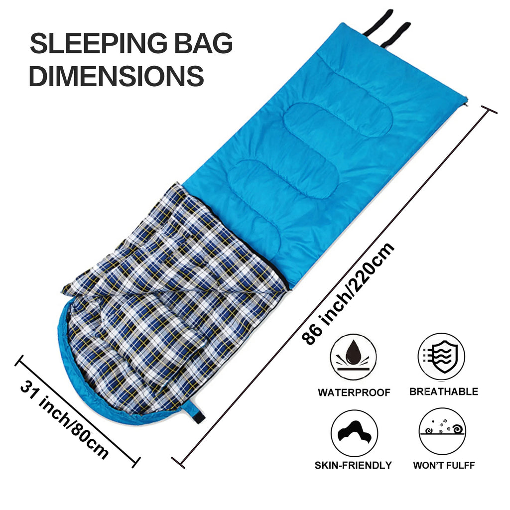 Soft Flannel Sleeping Bag with Pillow for Adults and Kids, Winter‑Ready Warm Lining, Hiking and Camping Bag with Carry Sack