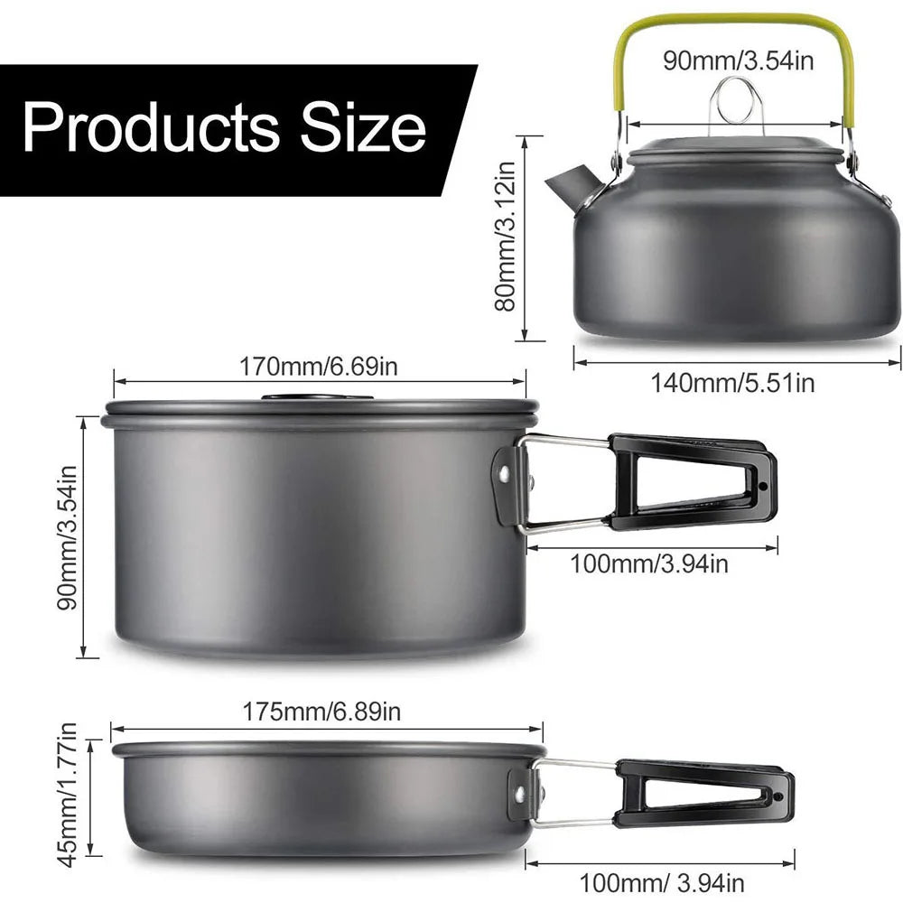 Outdoor Camping Cookware Set Aluminum Alloy Non Stick Pot Nested Pack Convenient to Carry
