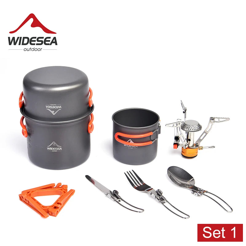 Camping Cookware Set Outdoor Tableware Equipment Supplies Burner Stove Folding Knife Fork Portable Pot Suit Tourism Cup