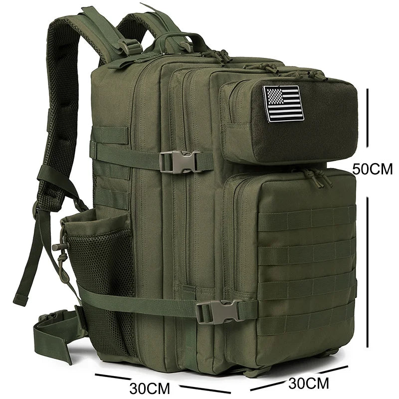 45L Tactical Backpack Survival Bag Hunting MOLLE Backpack Gym Men EDC Outdoor Hiking Rucksack with Bottle Holder