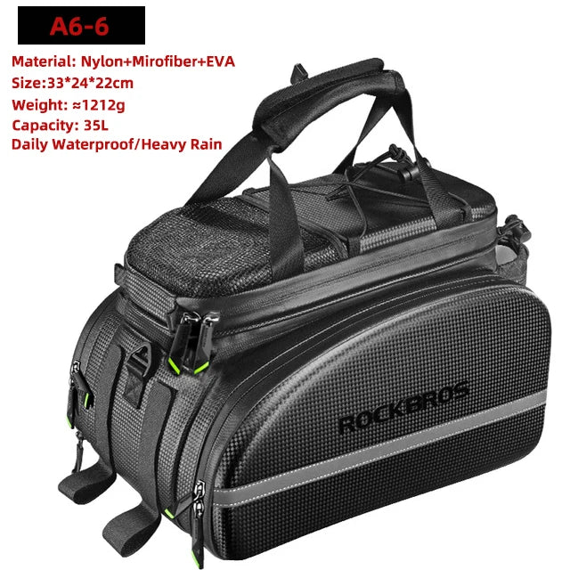 ROCKBROS 3‑in‑1 Bike Panniers, Waterproof 35L Rear Rack Trunk Bag for MTB and Road Cycling, Travel Luggage Cargo Bags