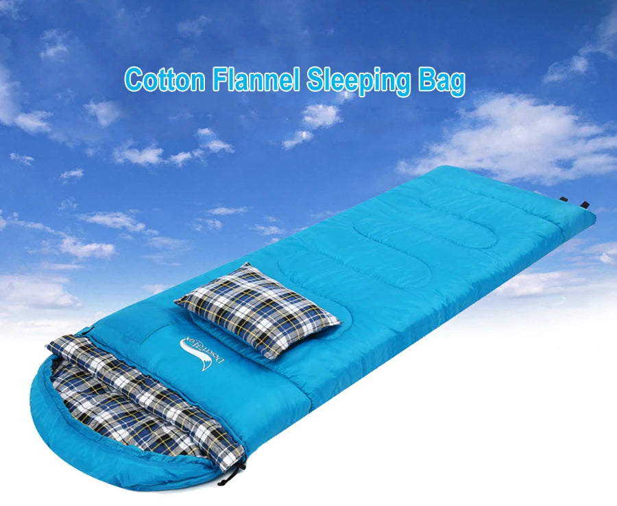 Soft Flannel Sleeping Bag with Pillow for Adults and Kids, Winter‑Ready Warm Lining, Hiking and Camping Bag with Carry Sack