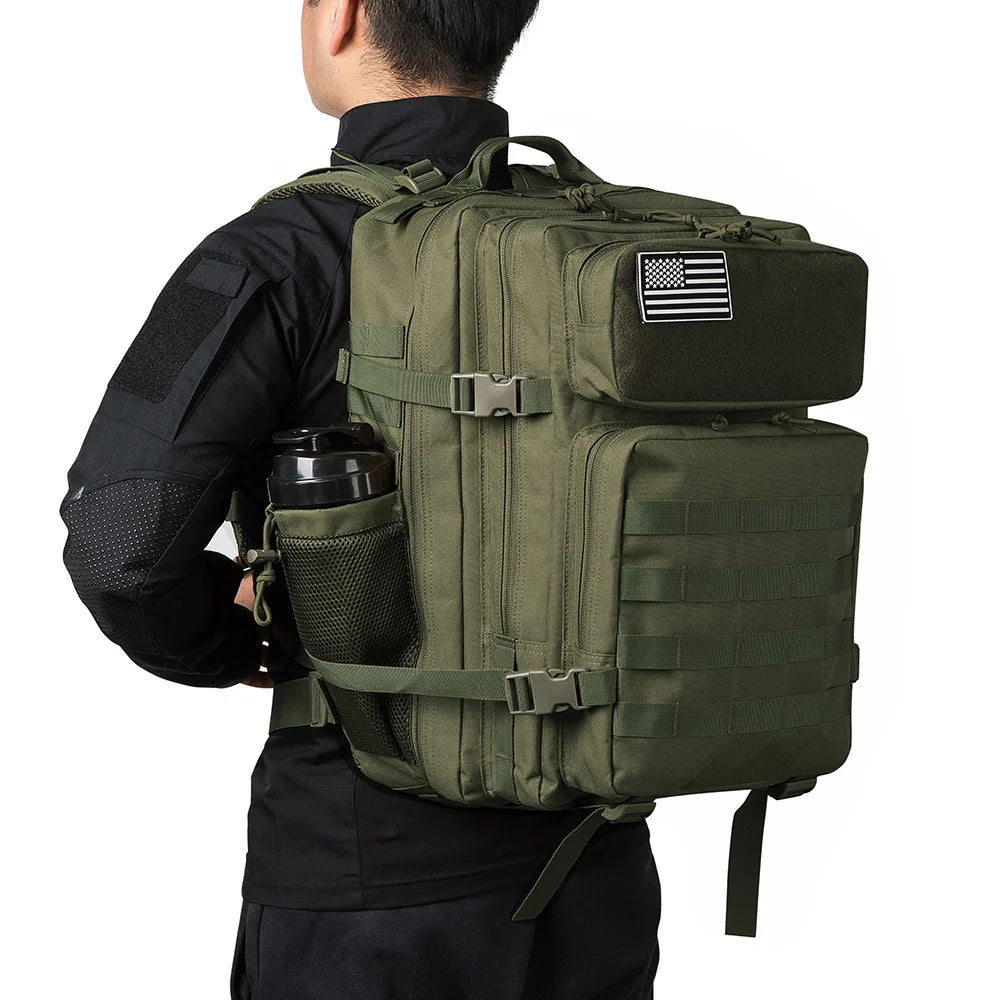 45L Tactical Backpack Survival Bag Hunting MOLLE Backpack Gym Men EDC Outdoor Hiking Rucksack with Bottle Holder