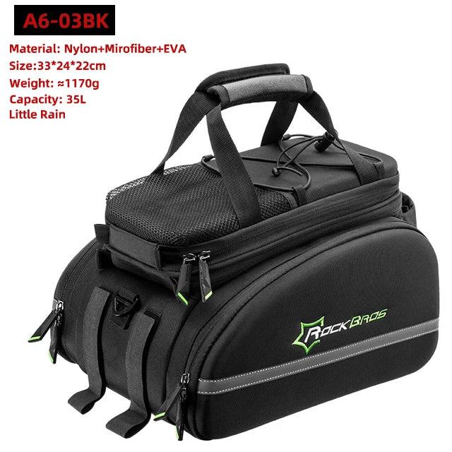 ROCKBROS 3‑in‑1 Bike Panniers, Waterproof 35L Rear Rack Trunk Bag for MTB and Road Cycling, Travel Luggage Cargo Bags