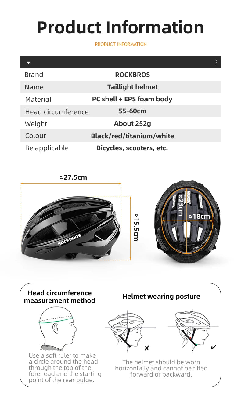 Bicycle Helmet with LED Rear Light Rechargeable Integrally Molded Cycling Helmet for MTB and Road Bike Riding