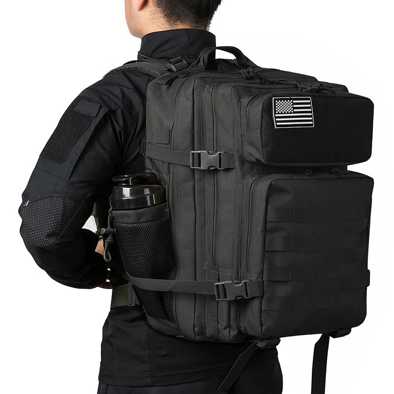 45L Tactical Backpack Survival Bag Hunting MOLLE Backpack Gym Men EDC Outdoor Hiking Rucksack with Bottle Holder