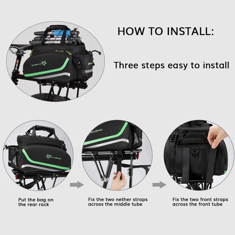 ROCKBROS 3‑in‑1 Bike Panniers, Waterproof 35L Rear Rack Trunk Bag for MTB and Road Cycling, Travel Luggage Cargo Bags