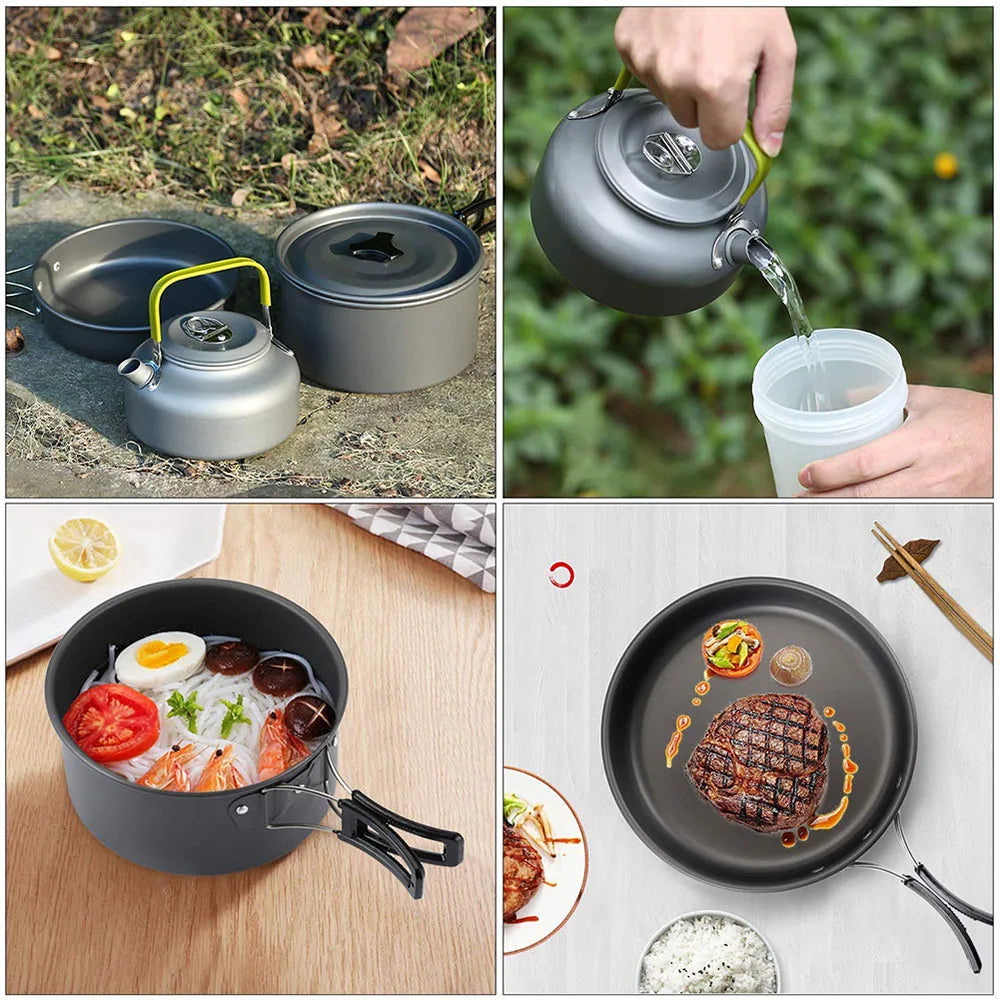Outdoor Camping Cookware Set Aluminum Alloy Non Stick Pot Nested Pack Convenient to Carry