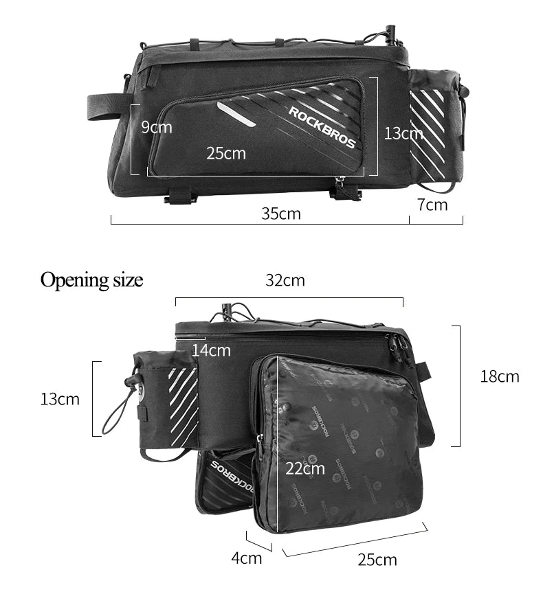 ROCKBROS 3‑in‑1 Bike Panniers, Waterproof 35L Rear Rack Trunk Bag for MTB and Road Cycling, Travel Luggage Cargo Bags