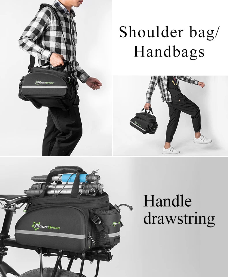 ROCKBROS 3‑in‑1 Bike Panniers, Waterproof 35L Rear Rack Trunk Bag for MTB and Road Cycling, Travel Luggage Cargo Bags