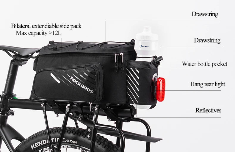 ROCKBROS 3‑in‑1 Bike Panniers, Waterproof 35L Rear Rack Trunk Bag for MTB and Road Cycling, Travel Luggage Cargo Bags