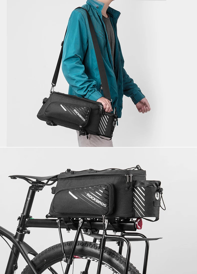 ROCKBROS 3‑in‑1 Bike Panniers, Waterproof 35L Rear Rack Trunk Bag for MTB and Road Cycling, Travel Luggage Cargo Bags