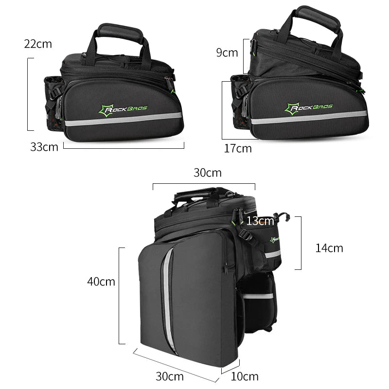 ROCKBROS 3‑in‑1 Bike Panniers, Waterproof 35L Rear Rack Trunk Bag for MTB and Road Cycling, Travel Luggage Cargo Bags