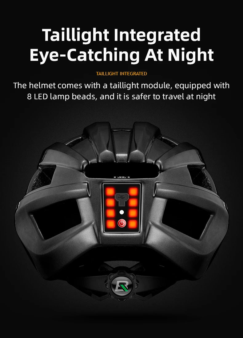 Bicycle Helmet with LED Rear Light Rechargeable Integrally Molded Cycling Helmet for MTB and Road Bike Riding