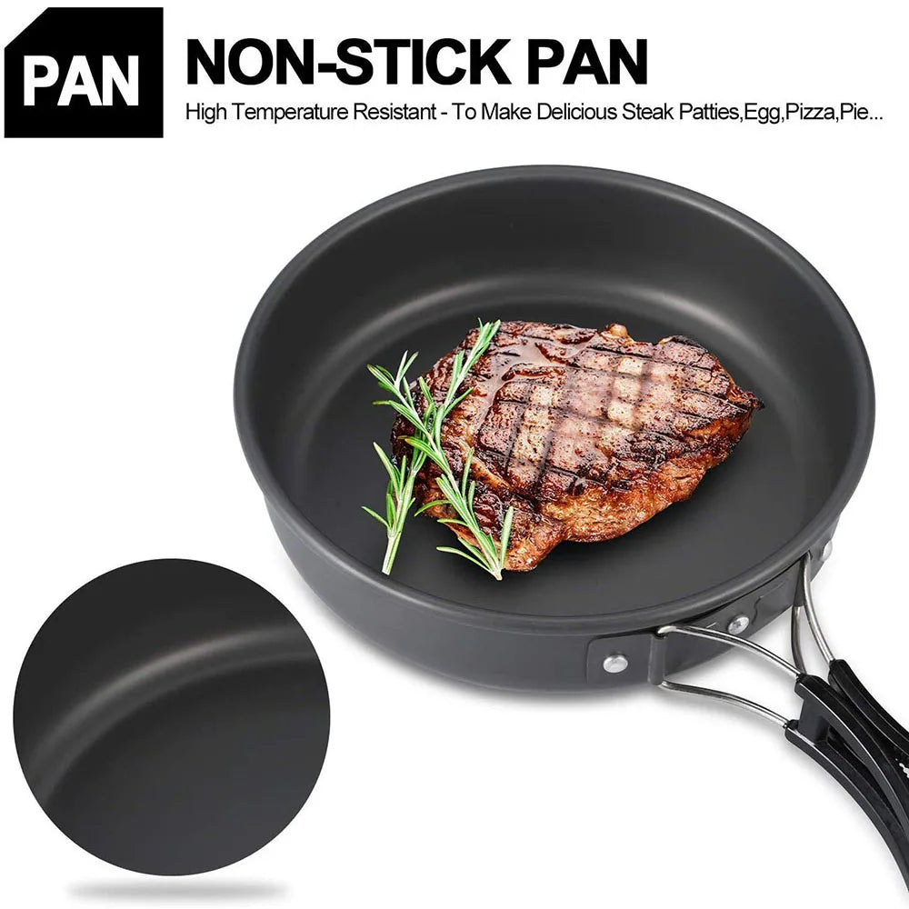 Outdoor Camping Cookware Set Aluminum Alloy Non Stick Pot Nested Pack Convenient to Carry