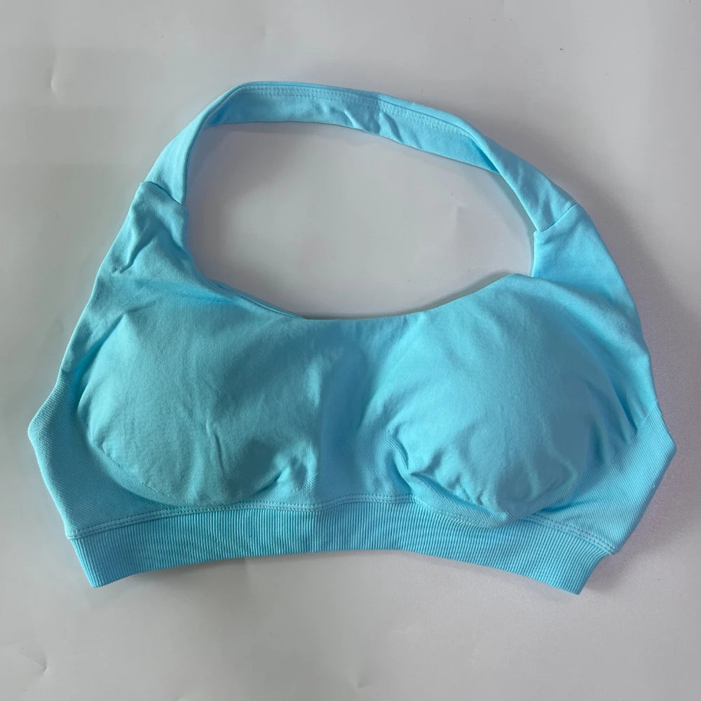 Women’s Yoga Bra Halter Neck Strap Open Back Medium Support Fitness Crop Top for Gym and Yoga