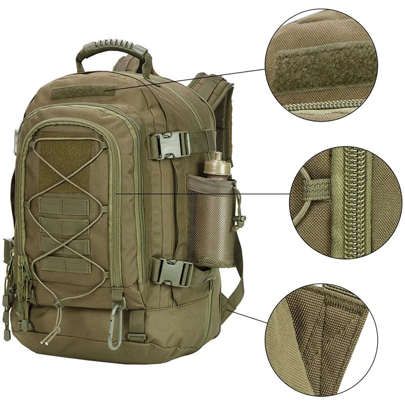 65L Outdoor Tactical Backpack Men’s Hiking Bag Large Capacity Military Army Travel Camping Rucksack