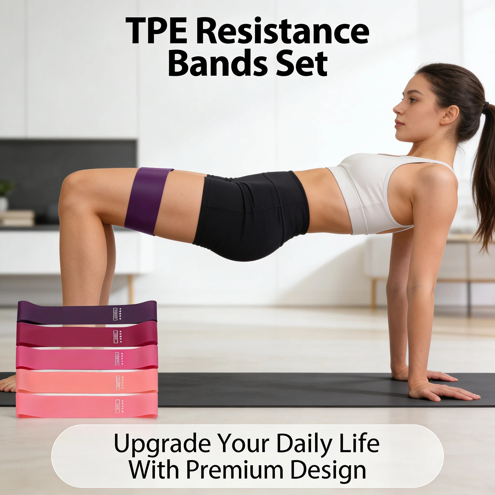 TPE Resistance Bands Set – 5‑Level Non‑Slip Booty Bands for Hip, Leg & Glute Workouts, Yoga & Fitness Training