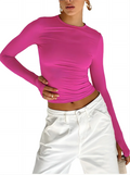 Womens Casual Sports Long Sleeve T Shirt Slim Fit Solid Color Top for Spring and Autumn