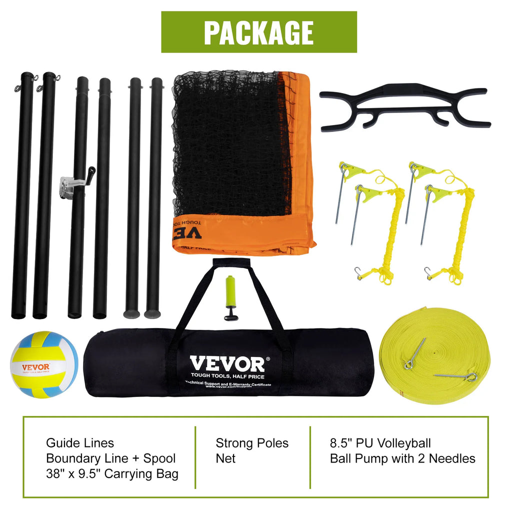 Portable Volleyball Net System Adjustable Height with Aluminum Poles Complete Set with Pump and Carry Bag
