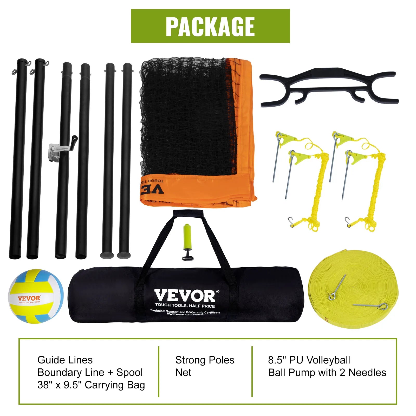 Portable Volleyball Net System Adjustable Height with Aluminum Poles Complete Set with Pump and Carry Bag