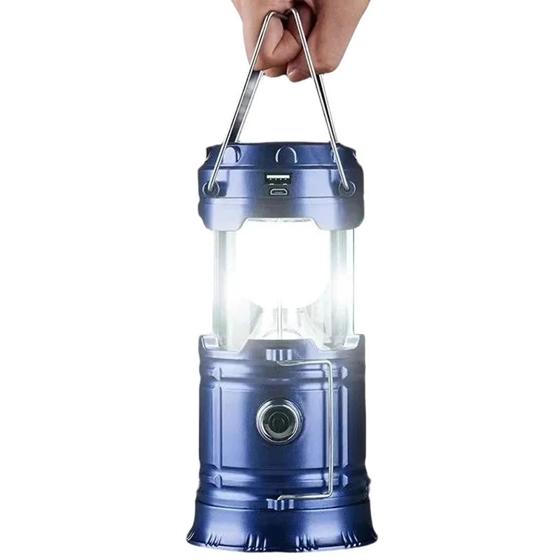Solar Camping Lamp Portable Telescopic USB Rechargeable Lantern Flashlight Emergency Hanging Lamp Waterproof Outdoor Light