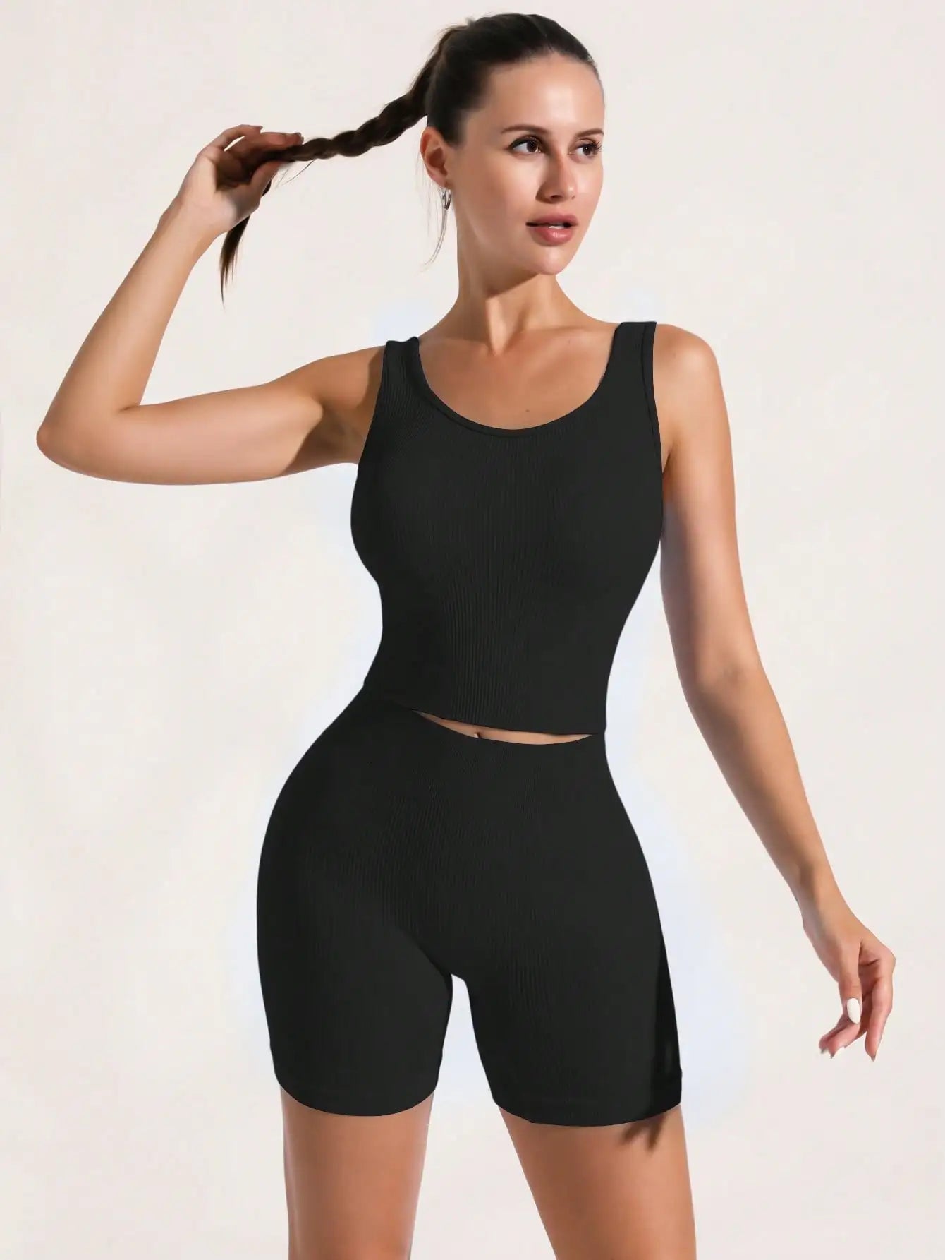 Women’s Shorts Outdoor Vacation Wear Solid Color High Waist Seamless Knit Comfortable Versatile for Sports Gym Running Tennis Yoga Pilates Casual Daily Wear Classic Ribbed Mesh