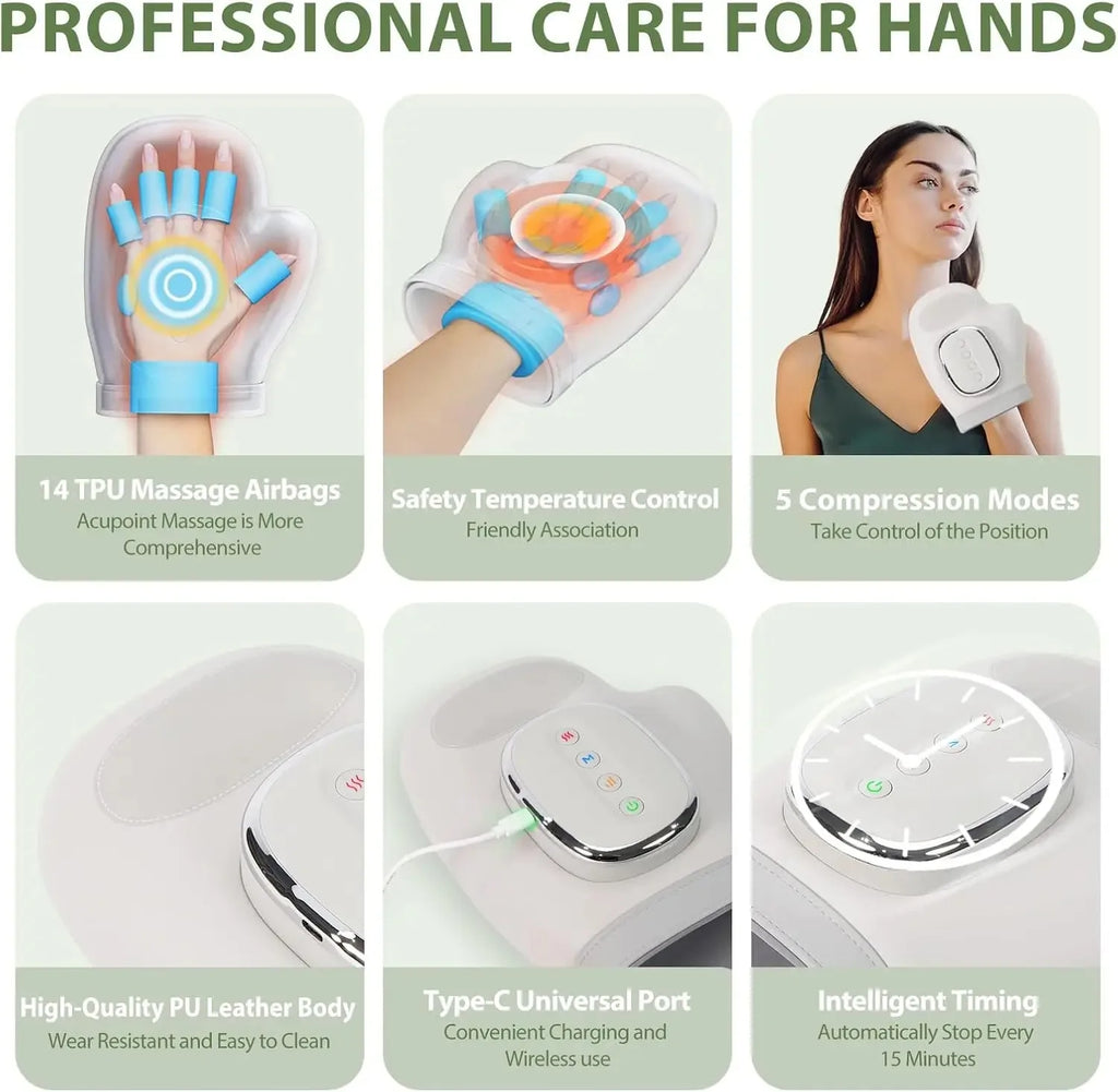 Hand Massager with Heat and Air Compression for Wrist Finger and Palm Relief Electric Kneading Massage Device