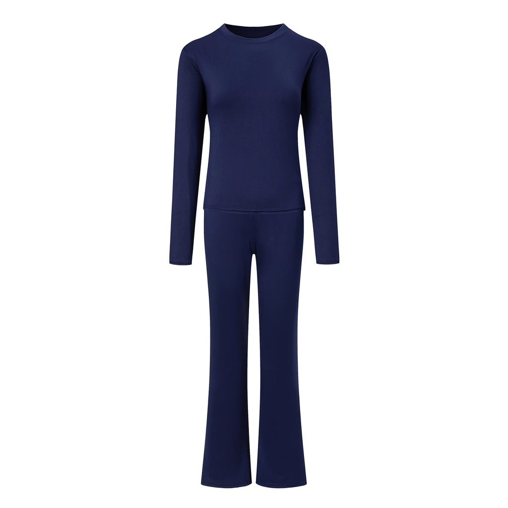 Autumn New Round Neck Short Fit Long Sleeve T Shirt Mildly Spicy Pants Casual Sports Yoga Two Piece Set Women’s Fashion