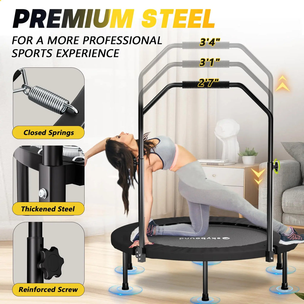 Rebounder Trampoline for Adults 40in Foldable Mini Fitness Trampoline with Adjustable U Bar Handle and 350lb Capacity