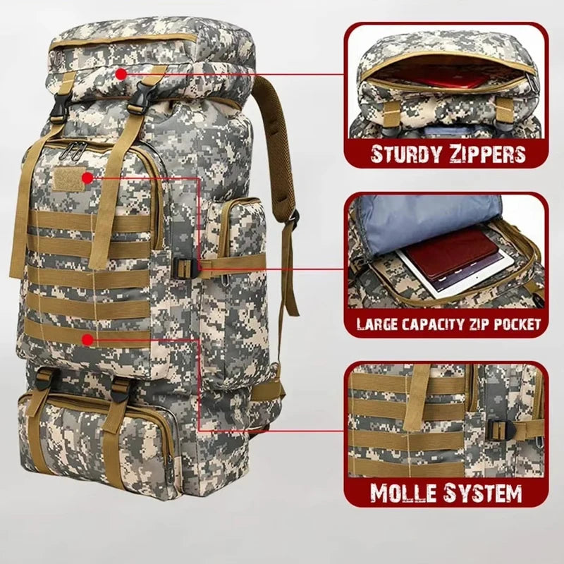 80L 100L Mountaineering Bag Climb Bag Tactical Backpack Large Outdoor Hiking Camping Travel Backpack
