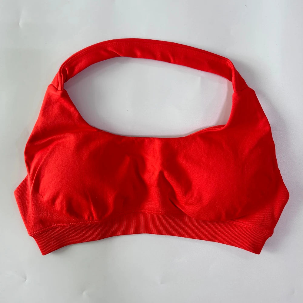 Women’s Yoga Bra Halter Neck Strap Open Back Medium Support Fitness Crop Top for Gym and Yoga