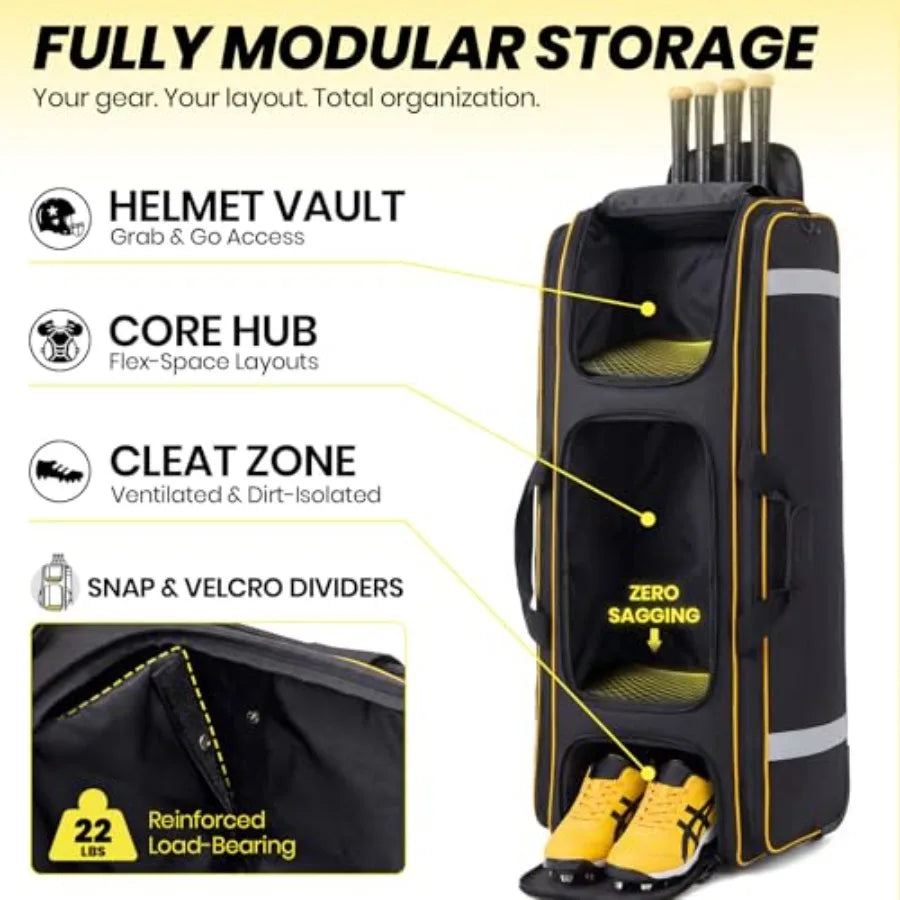 100L Rolling Baseball Catchers Gear Bag Large Softball Equipment Duffle with Wheels Locker Style Organizer with 5 Fence Hooks