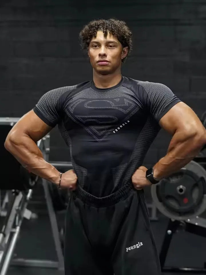 Mens High Elastic Quick Dry Sports T Shirt Tight Breathable Summer Gym Short Sleeve Top