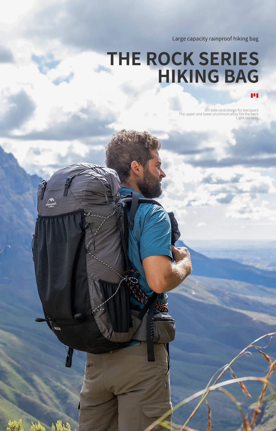Outdoor Mountain Backpack 60+5L Waterproof High Capacity Sports Climbing Hiking Travel Bag with Rain Cover