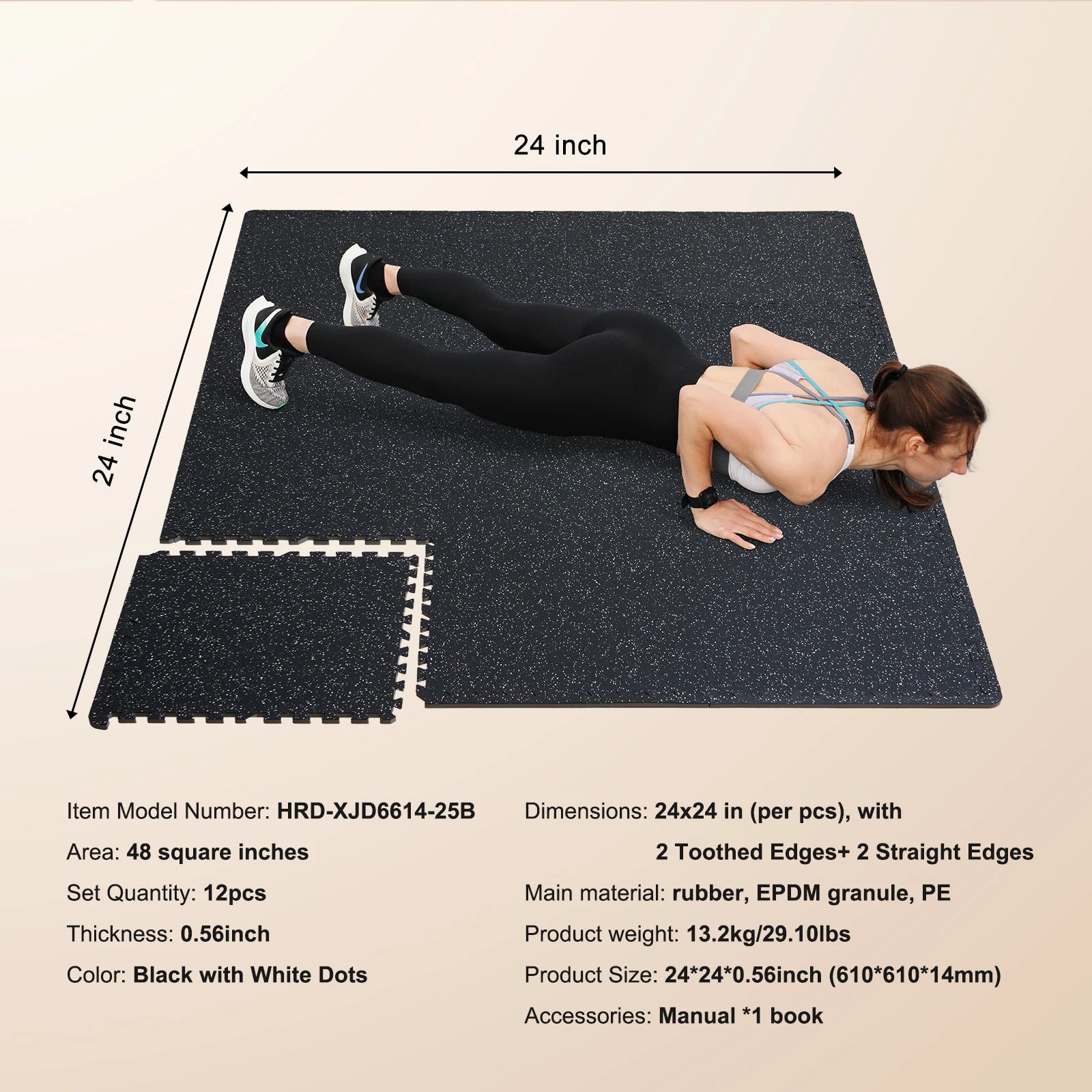 25 0.56 Inch Rubber Top Interlocking Tiles  with EVA Foam, Thick Floor Mats 24/48/100 sq.ft Coverage
