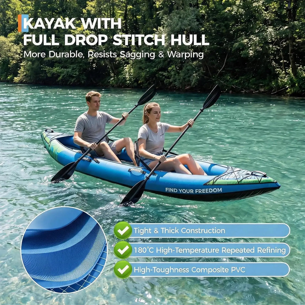 2 Person Heavy Duty Inflatable Kayak Long Lasting PVC Rafting Adventure Boat for Thrilling Swimming Pool Lake Float Raft Kayak Fishing Boat