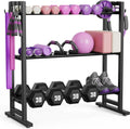 3 Tier Adjustable Dumbbell Rack with Hooks, Extended Base Home Gym Storage, Holds 450lb, Space Saving Organizer