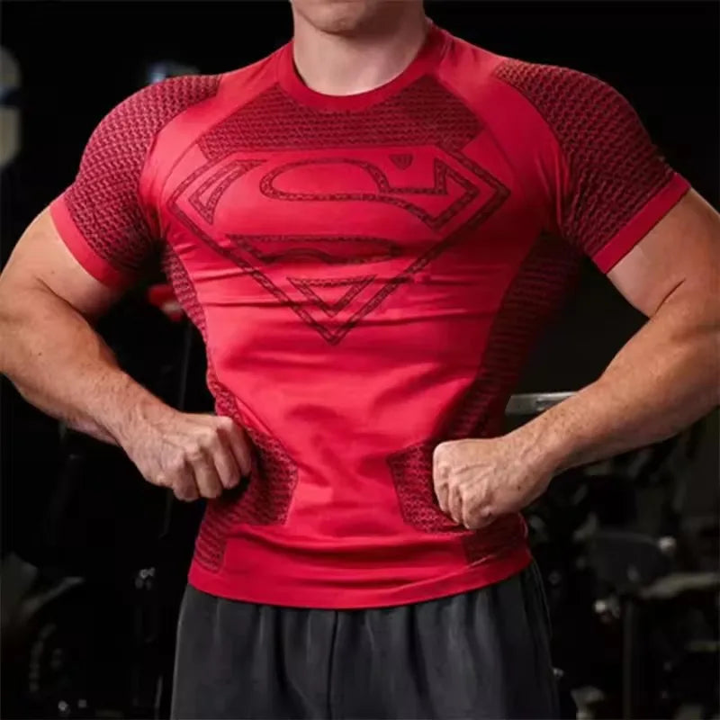 Mens High Elastic Quick Dry Sports T Shirt Tight Breathable Summer Gym Short Sleeve Top