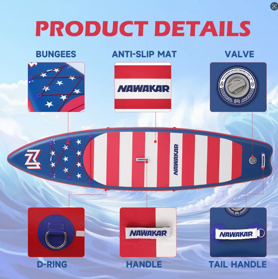 Inflatable Surfboard for Men and Women, Portable Reinforced Paddle Board for Sea Surfing and Lure Fishing