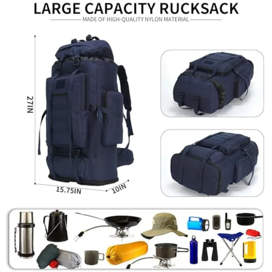 100L Hiking Camping Backpack MOLLE Rucksack Waterproof Daypack
