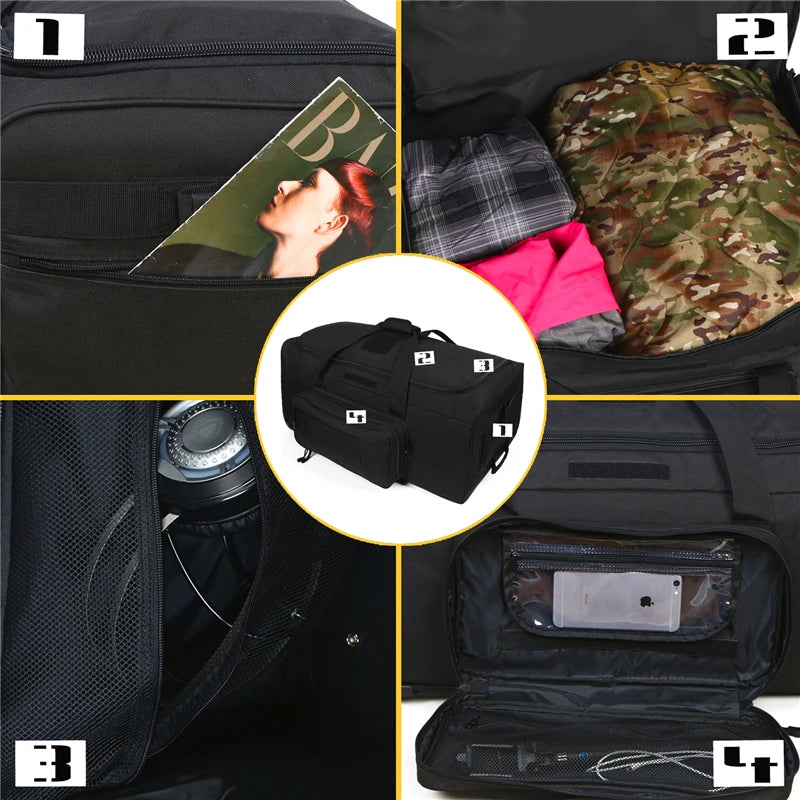 124L Large Capacity Tactical Duffel Bag, Rolling Heavy‑Duty Camping and Travel Luggage