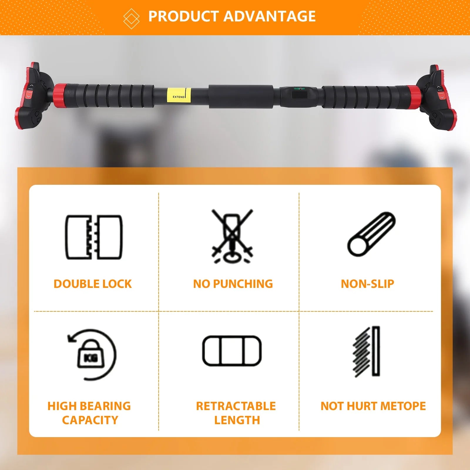 Pull Up Bar for Doorway Chin Up Bar with No Screws Wall Mount Non Slip Adjustable Pull Up Bar