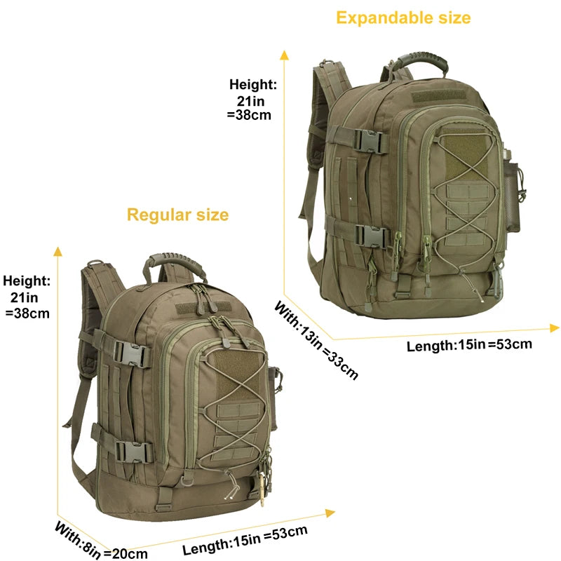 65L Outdoor Tactical Backpack Men’s Hiking Bag Large Capacity Military Army Travel Camping Rucksack