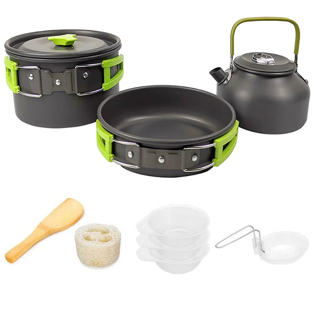 Outdoor Camping Cookware Set Aluminum Alloy Non Stick Pot Nested Pack Convenient to Carry