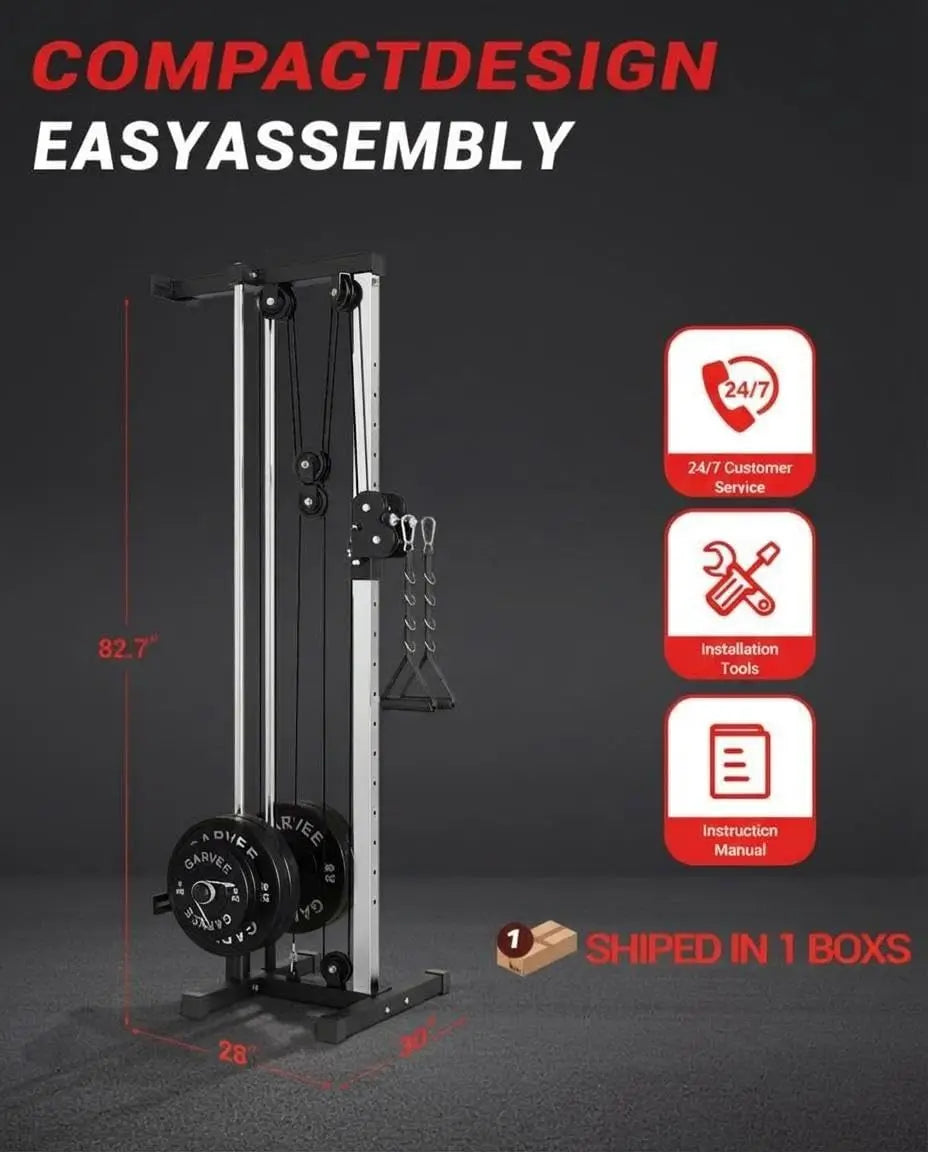 Wall Mount Cable Station Dual Pulley Cable Crossover Machine LAT Pulldown Bar and Foot Board for Home Gym Strength Training