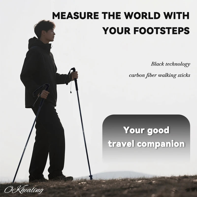 2PC Carbon Fiber Trekking Poles 115g Ultra Light Foldable Hiking and Camping Walking Canes for Travel Outdoor Gear