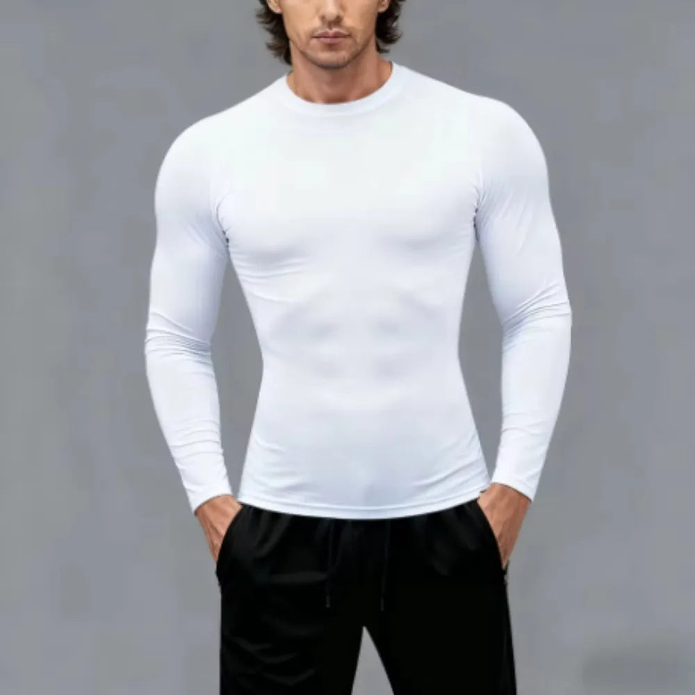 Mens Bodybuilding Sports T Shirt Quick Dry Long Sleeve Compression Top